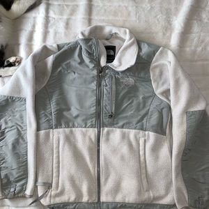 White and grey north face zip up
